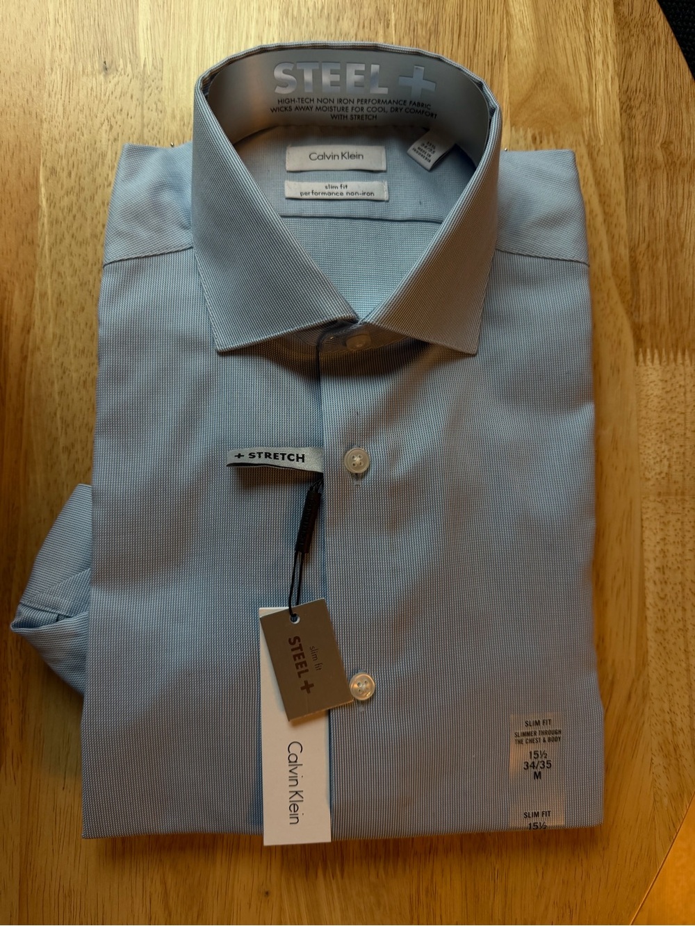 Calvin Klein Steel Stretch Dress Shirt in Light Blue NWT MENS
